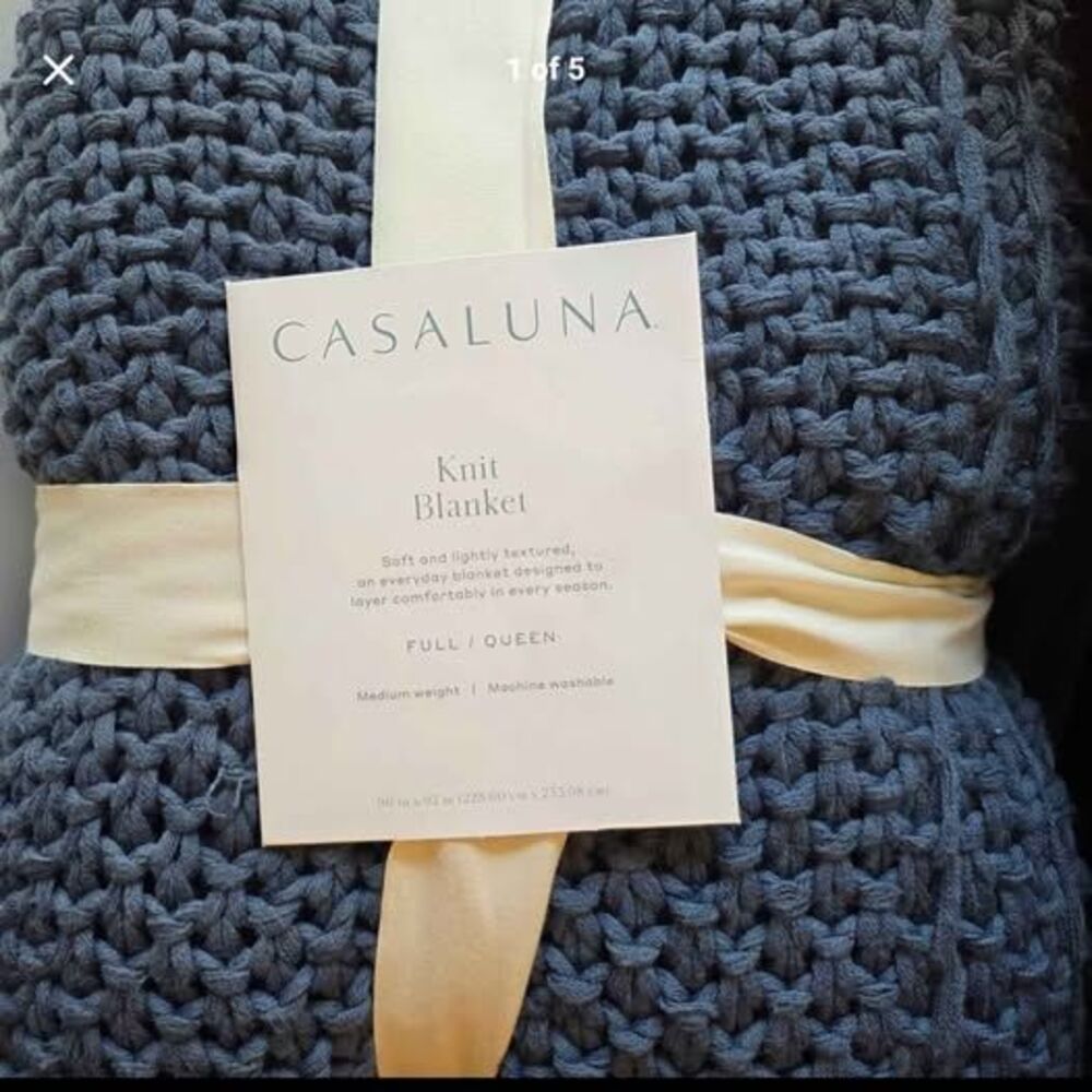 Casaluna Knit Blanket - Full/Queen - Blue-  New